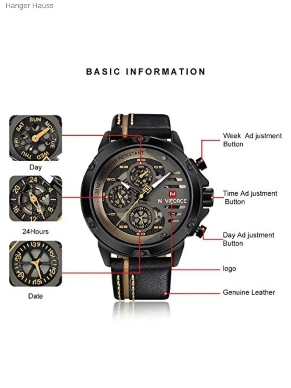 Men's Military Sport Watch Waterproof Japanese Quartz Analog Leather Band